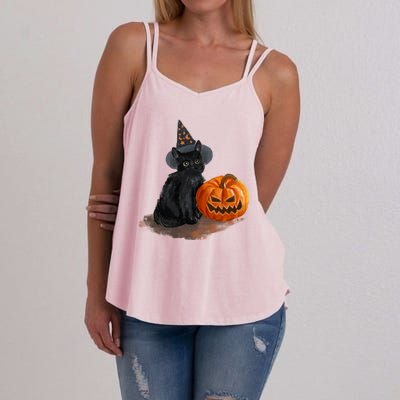 Witch Black Cat Pumpkin Halloween Women's Strappy Tank