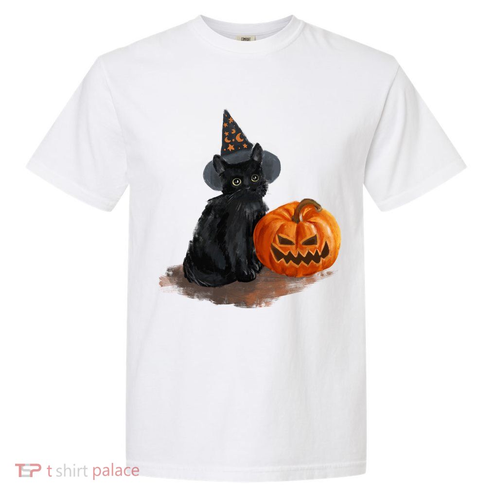 Witch Black Cat Pumpkin Halloween Garment-Dyed Heavyweight T-Shirt