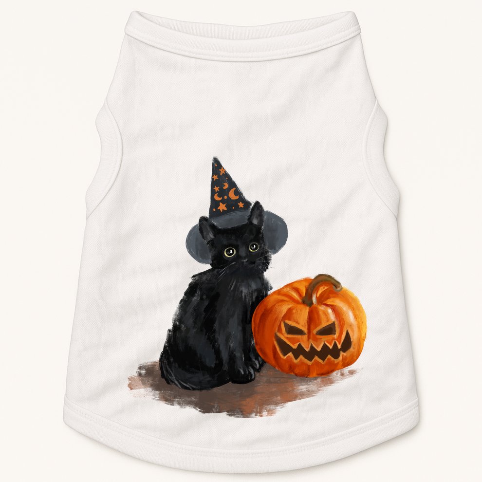 Witch Black Cat Pumpkin Halloween Doggie Tank
