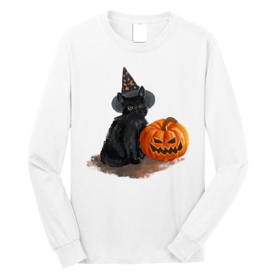 Witch Black Cat Pumpkin Halloween Long Sleeve Shirt