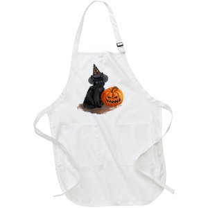 Witch Black Cat Pumpkin Halloween Full-Length Apron With Pockets