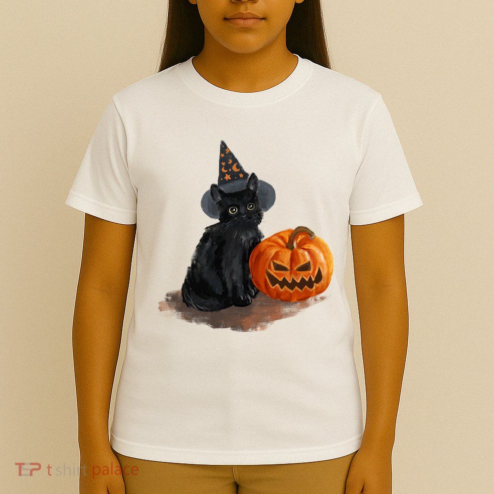 Witch Black Cat Pumpkin Halloween T-Shirt