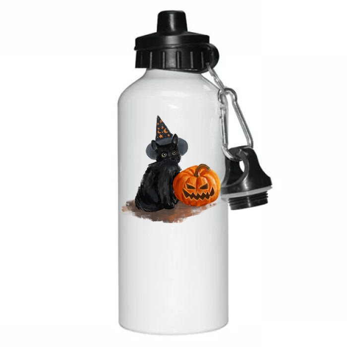 Witch Black Cat Pumpkin Halloween Aluminum Water Bottle