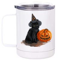 Witch Black Cat Pumpkin Halloween 12 oz Stainless Steel Tumbler Cup