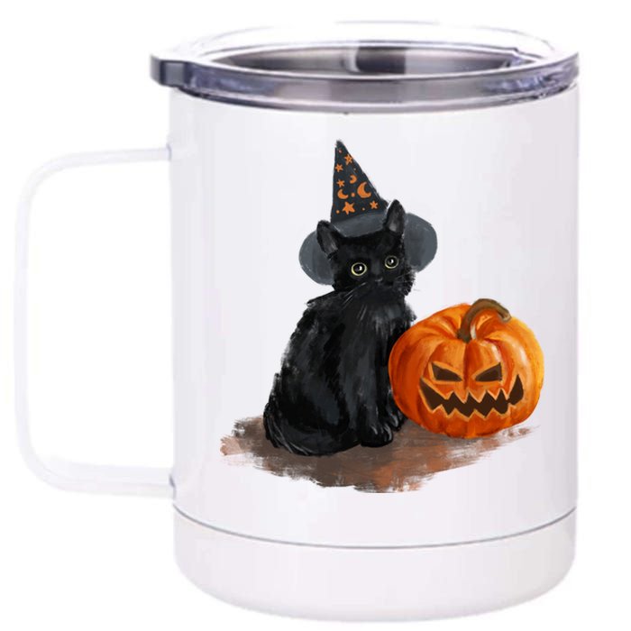 Witch Black Cat Pumpkin Halloween 12 oz Stainless Steel Tumbler Cup