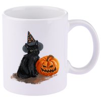 Witch Black Cat Pumpkin Halloween 11oz C Handle Ceramic Mug