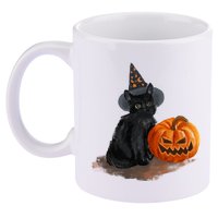 Witch Black Cat Pumpkin Halloween 11oz C Handle Ceramic Mug