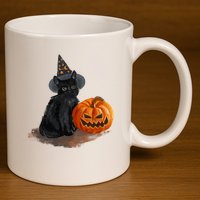 Witch Black Cat Pumpkin Halloween 11oz C Handle Ceramic Mug