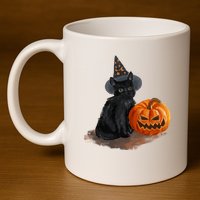 Witch Black Cat Pumpkin Halloween 11oz C Handle Ceramic Mug