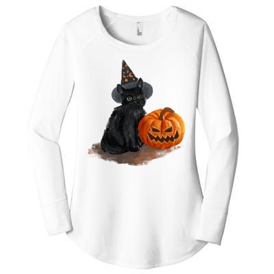 Witch Black Cat Pumpkin Halloween Women's Perfect Tri Tunic Long Sleeve Shirt