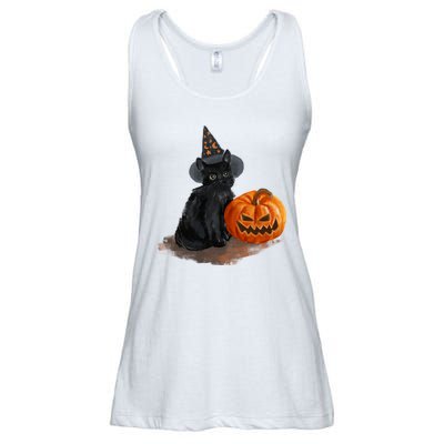 Witch Black Cat Pumpkin Halloween Ladies Essential Flowy Tank