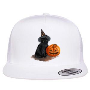 Witch Black Cat Pumpkin Halloween Flat Bill Trucker Hat