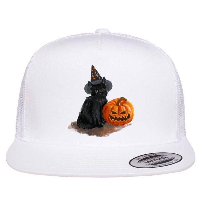 Witch Black Cat Pumpkin Halloween Flat Bill Trucker Hat