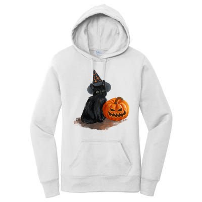 Witch Black Cat Pumpkin Halloween Women's Pullover Hoodie