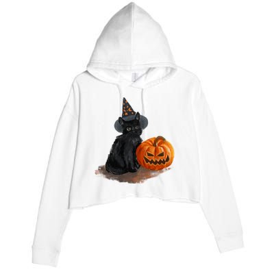 Witch Black Cat Pumpkin Halloween Crop Fleece Hoodie