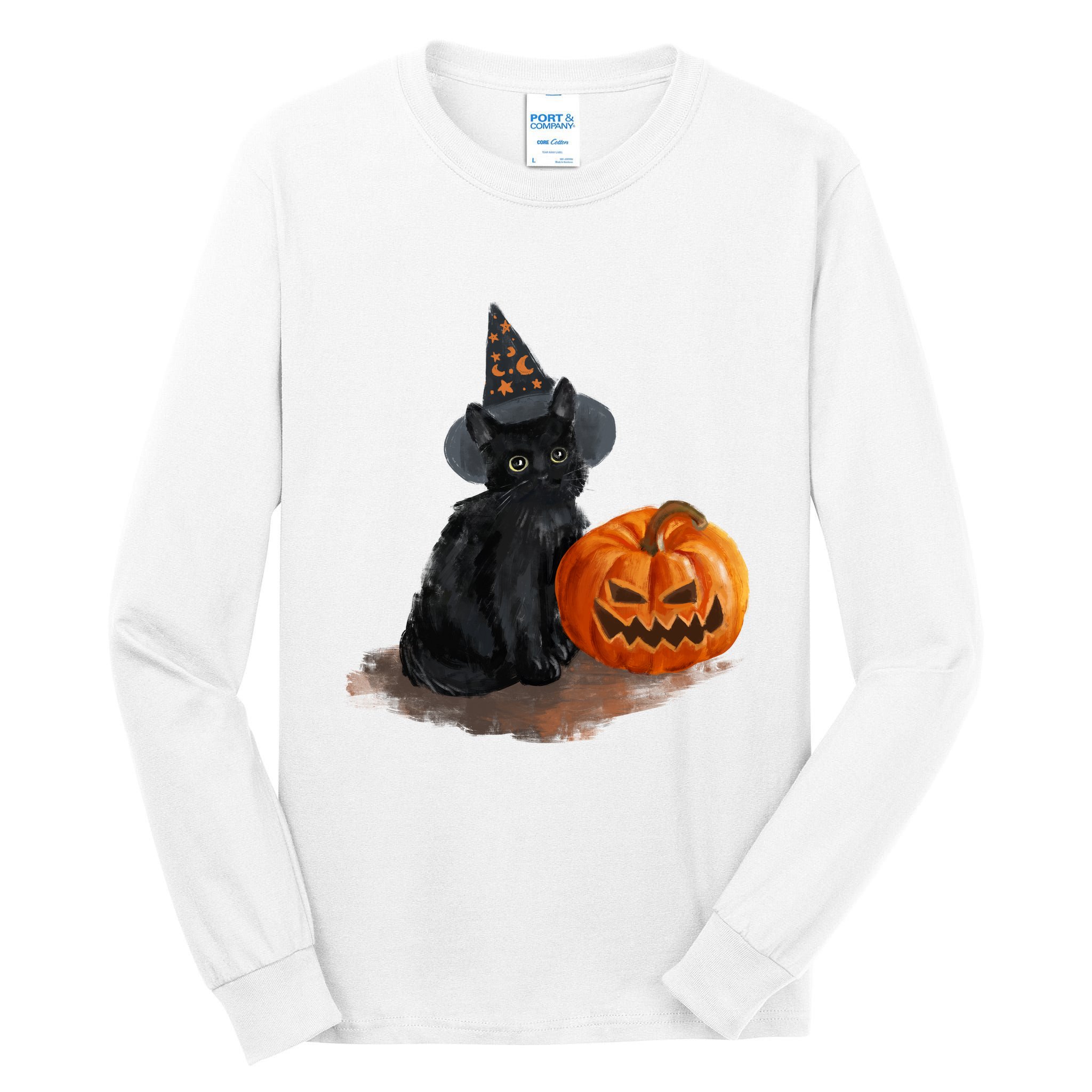 Witch Black Cat Pumpkin Halloween Tall Long Sleeve T-Shirt