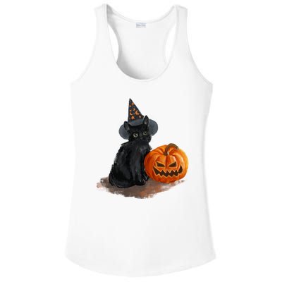 Witch Black Cat Pumpkin Halloween Ladies PosiCharge Competitor Racerback Tank