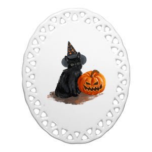 Witch Black Cat Pumpkin Halloween Ceramic Oval Ornament