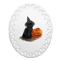 Witch Black Cat Pumpkin Halloween Ceramic Oval Ornament