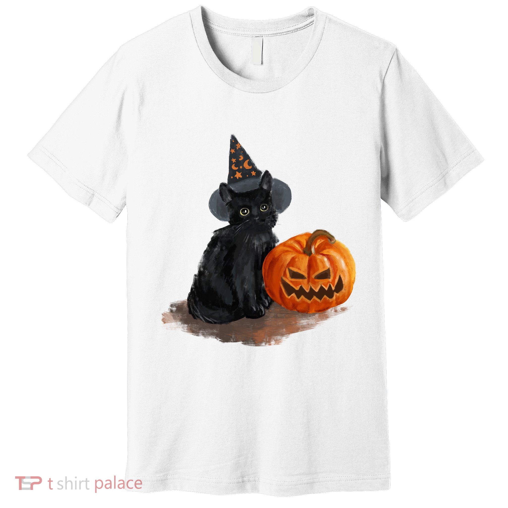 Witch Black Cat Pumpkin Halloween Premium T-Shirt