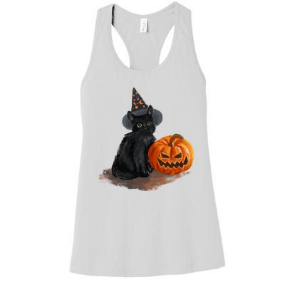 Witch Black Cat Pumpkin Halloween Women's Racerback Tank