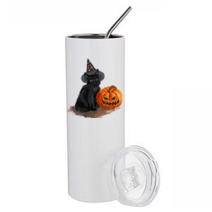 Witch Black Cat Pumpkin Halloween Stainless Steel Tumbler