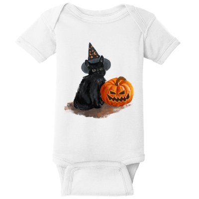Witch Black Cat Pumpkin Halloween Baby Bodysuit