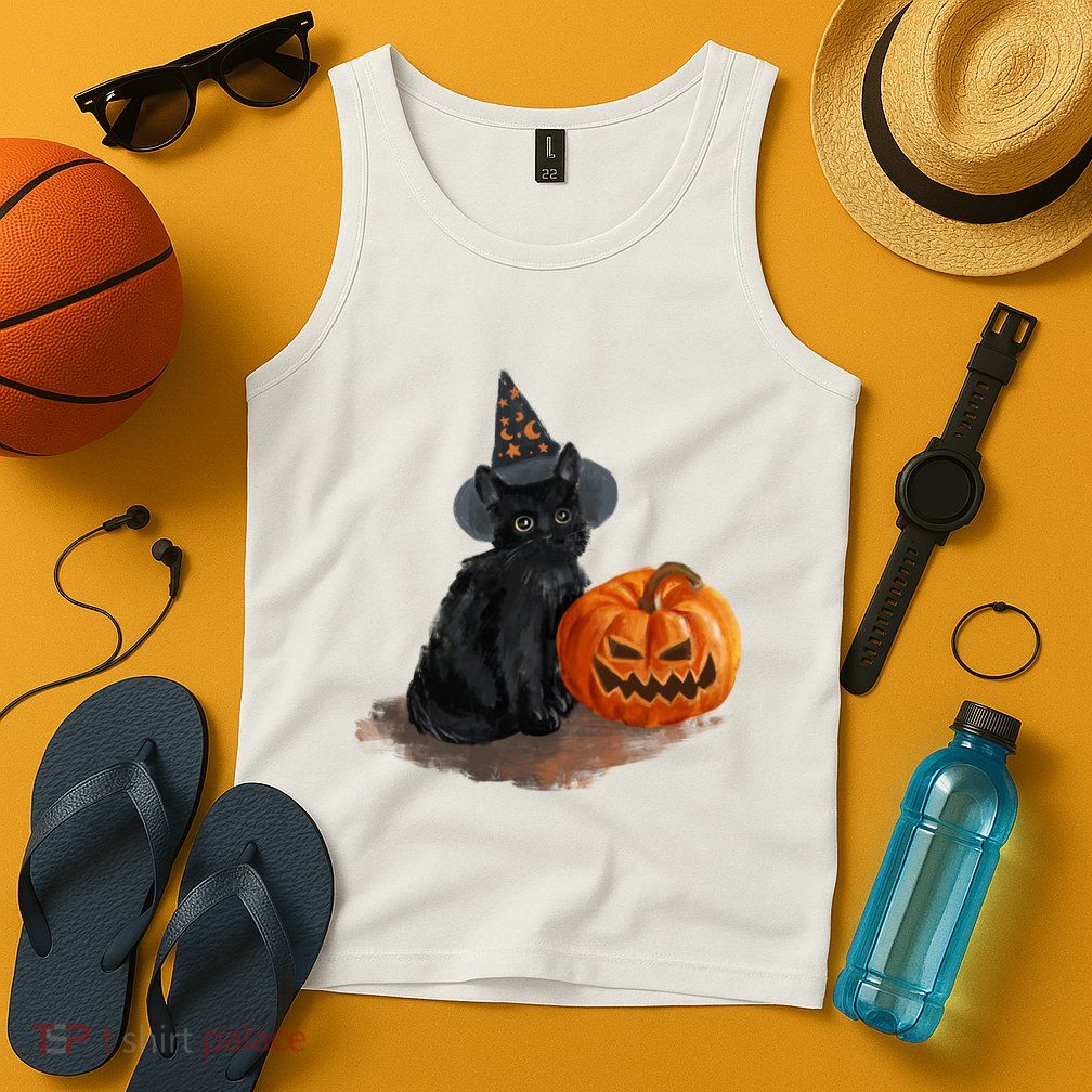 Witch Black Cat Pumpkin Halloween Tank Top