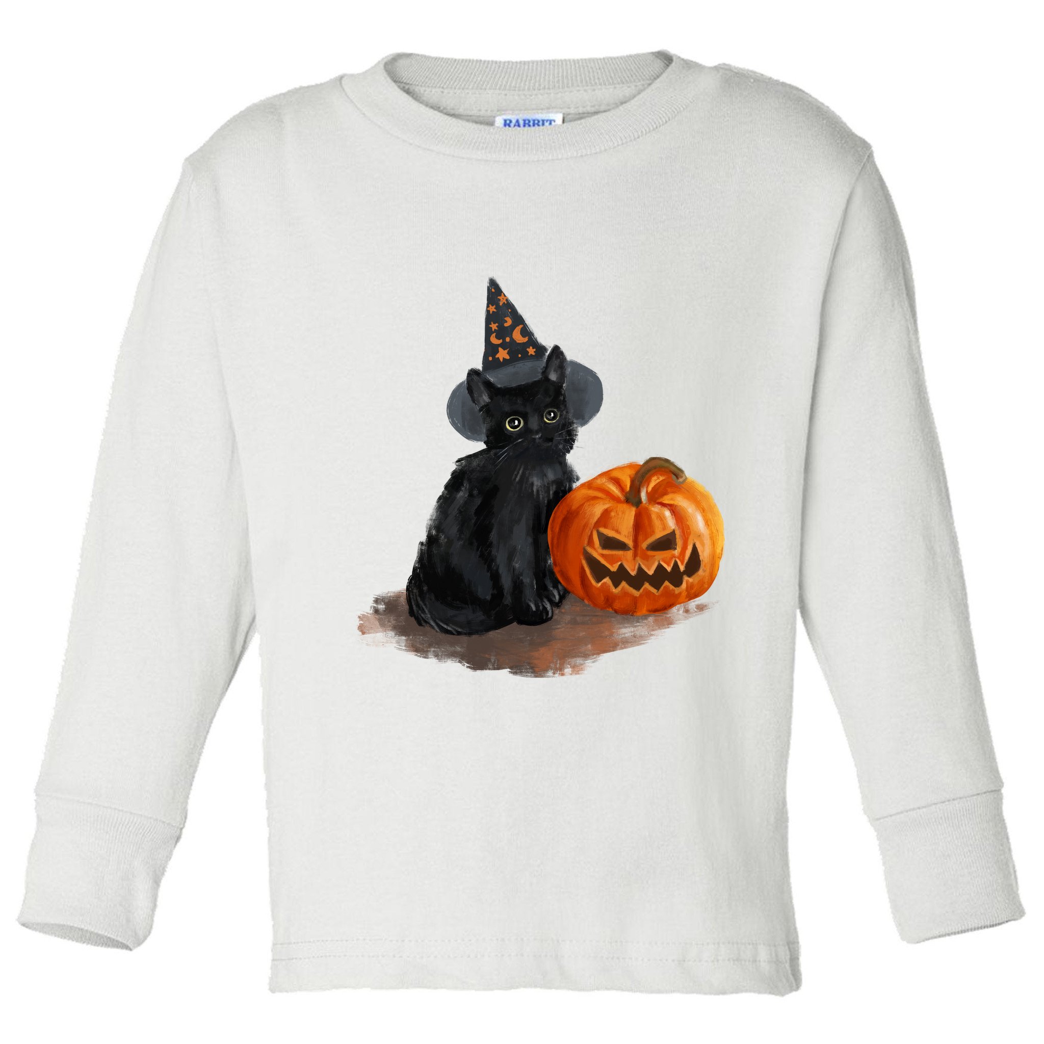 Witch Black Cat Pumpkin Halloween Toddler Long Sleeve Shirt