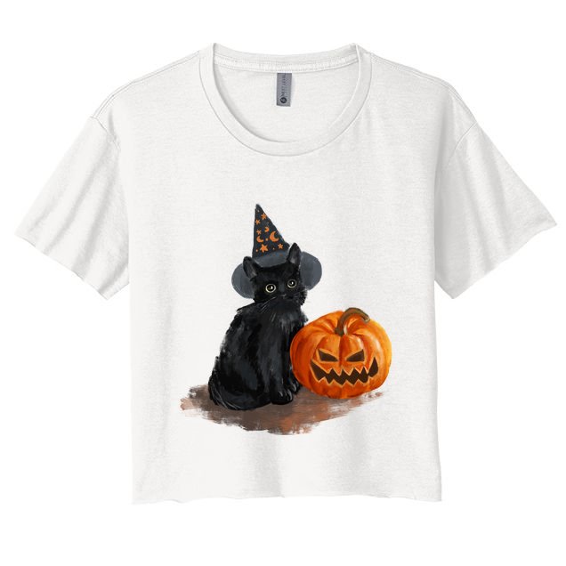 Witch Black Cat Pumpkin Halloween Crop Top