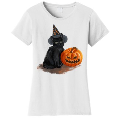 Witch Black Cat Pumpkin Halloween Women's T-Shirt