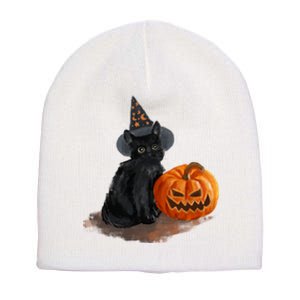 Witch Black Cat Pumpkin Halloween Short Acrylic Beanie