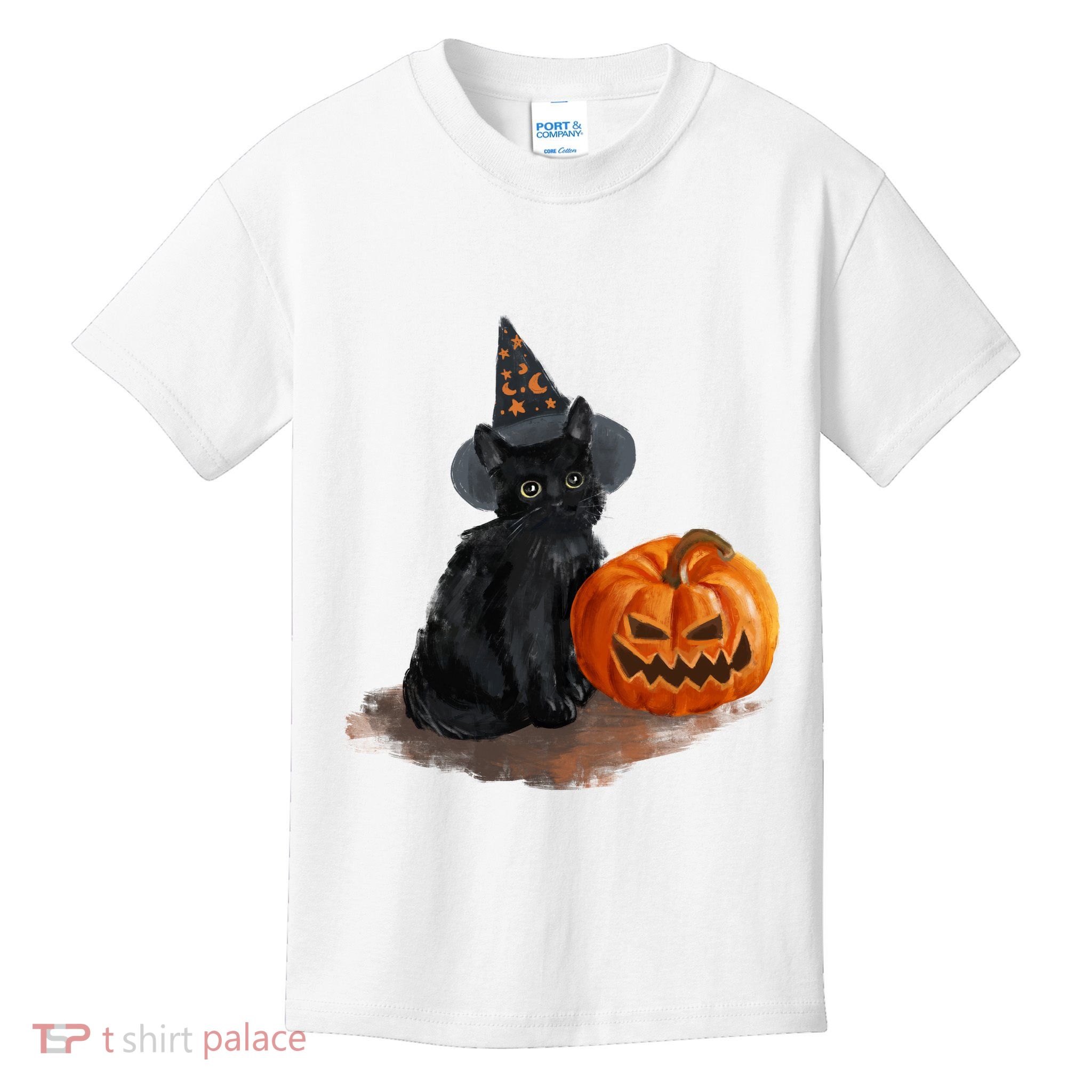 Witch Black Cat Pumpkin Halloween Kids T-Shirt