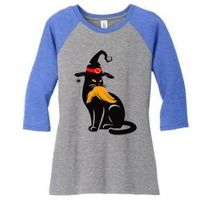 Witch Black Cat Kamala Harris Halloween Trump Hair Women's Tri-Blend 3/4-Sleeve Raglan Shirt