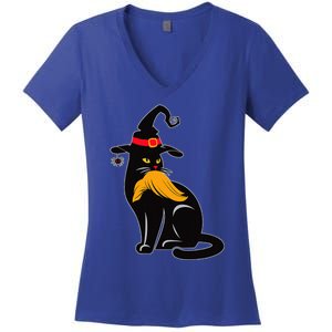 Witch Black Cat Kamala Harris Halloween Trump Hair Women's V-Neck T-Shirt