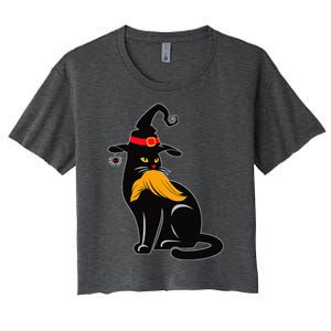 Witch Black Cat Kamala Harris Halloween Trump Hair Women's Crop Top Tee