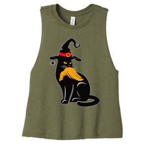 Witch Black Cat Kamala Harris Halloween Trump Hair Women's Racerback Cropped Tank