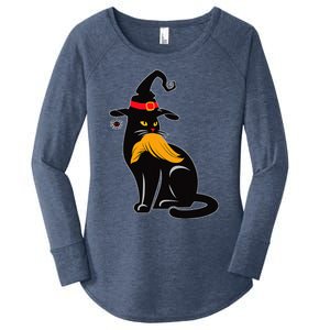 Witch Black Cat Kamala Harris Halloween Trump Hair Women's Perfect Tri Tunic Long Sleeve Shirt