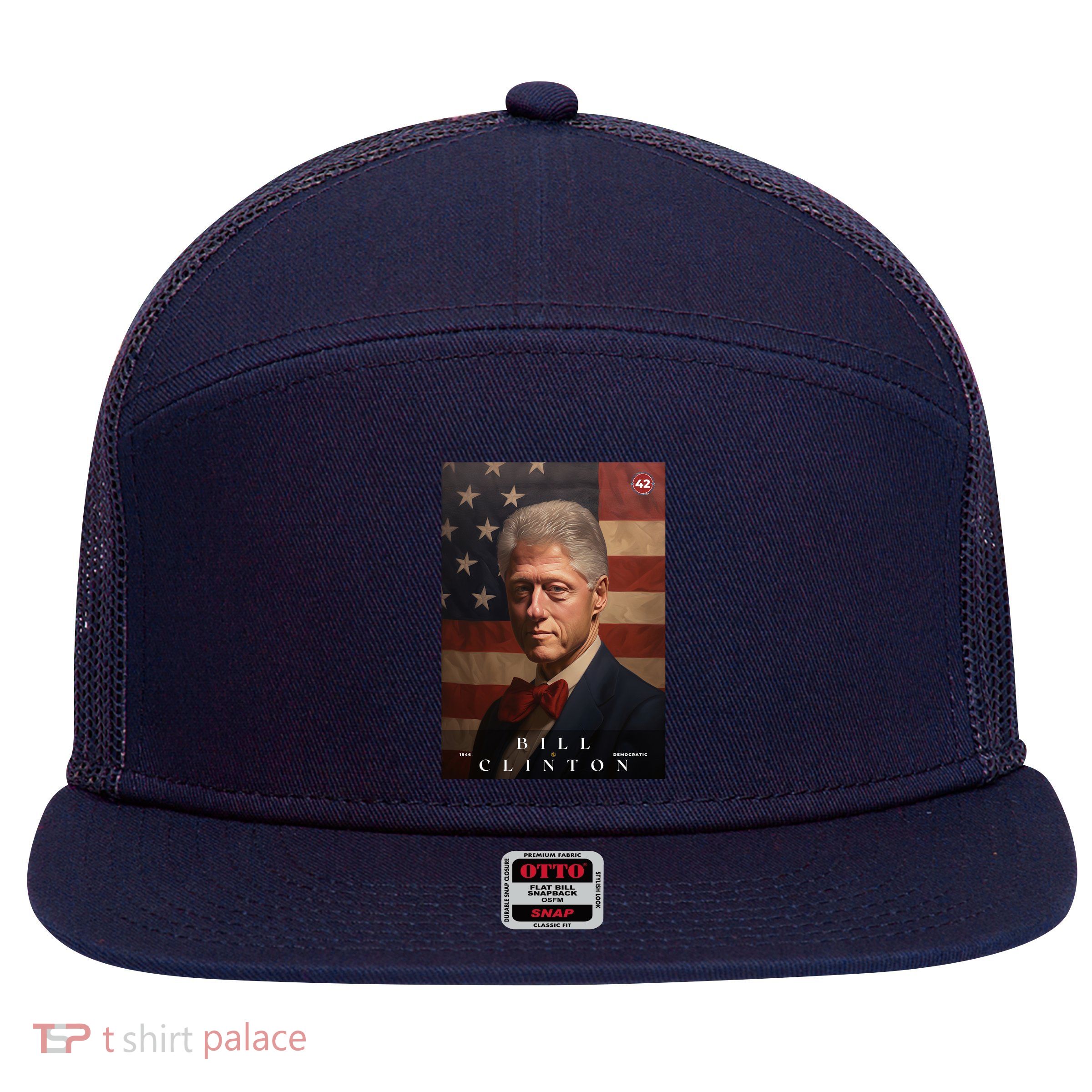 William Bill Clinton 42nd President Of The United States Portrait 7 Panel Mesh Trucker Snapback Hat