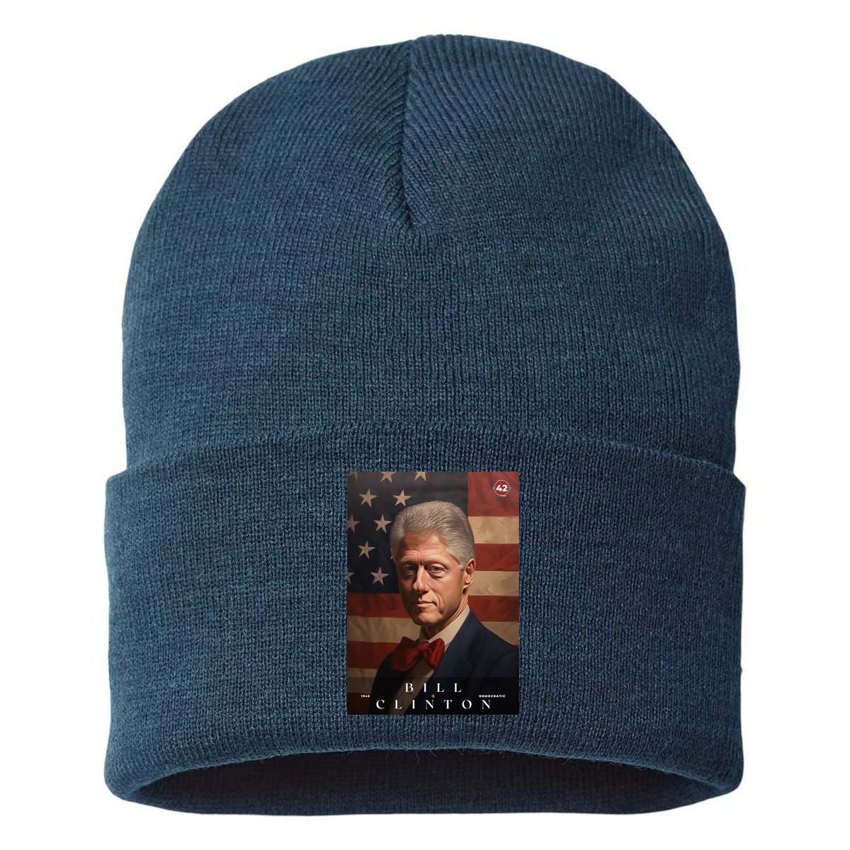 William Bill Clinton 42nd President Of The United States Portrait Sustainable Knit Beanie