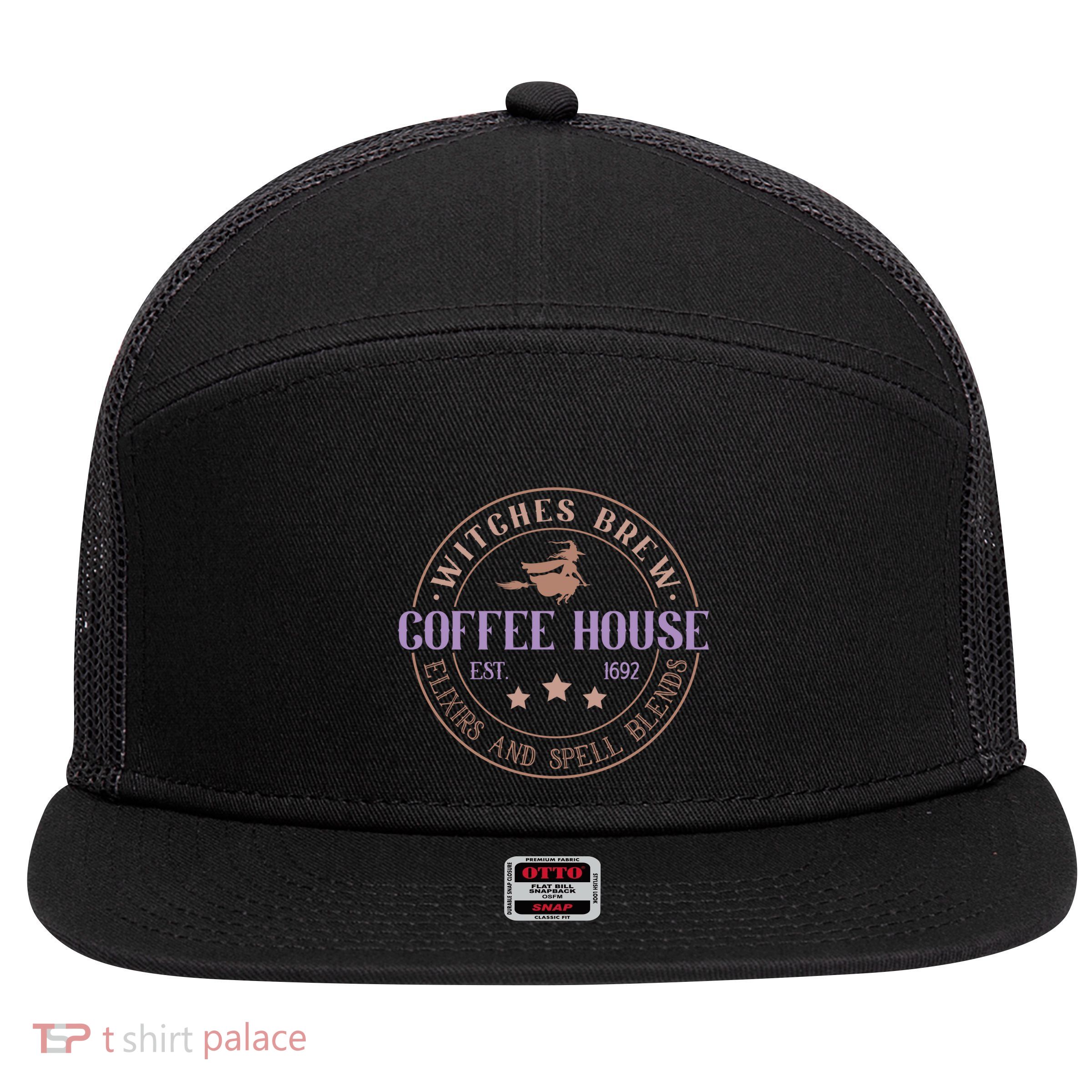 Witches Brew Coffee House Elixirs And Spell Blends Halloween Gift 7 Panel Mesh Trucker Snapback Hat