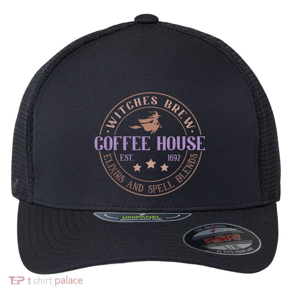Witches Brew Coffee House Elixirs And Spell Blends Halloween Gift Flexfit Unipanel Trucker Cap