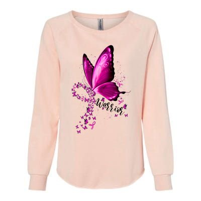 Warrior Breast Cancer Awareness Pink Ribbons Butterfly Womens California Wash Sweatshirt