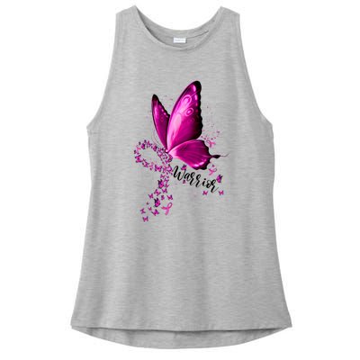 Warrior Breast Cancer Awareness Pink Ribbons Butterfly Ladies PosiCharge Tri-Blend Wicking Tank