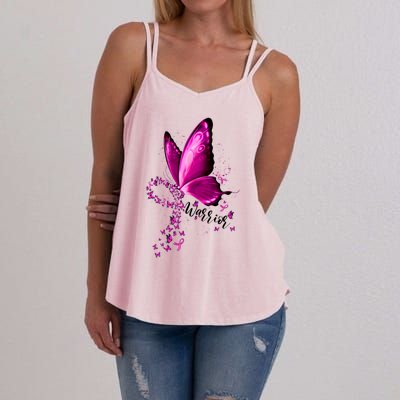 Warrior Breast Cancer Awareness Pink Ribbons Butterfly Women's Strappy Tank