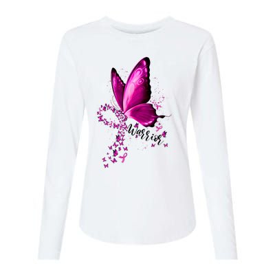 Warrior Breast Cancer Awareness Pink Ribbons Butterfly Womens Cotton Relaxed Long Sleeve T-Shirt