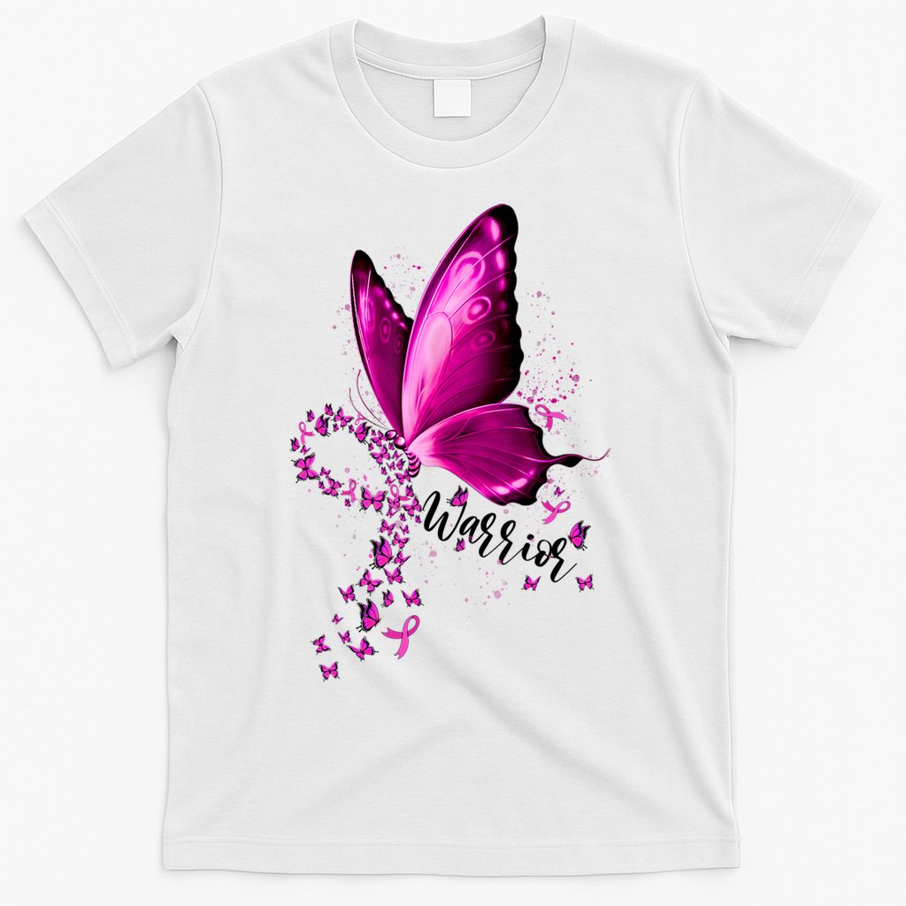 Warrior Breast Cancer Awareness Pink Ribbons Butterfly T-Shirt