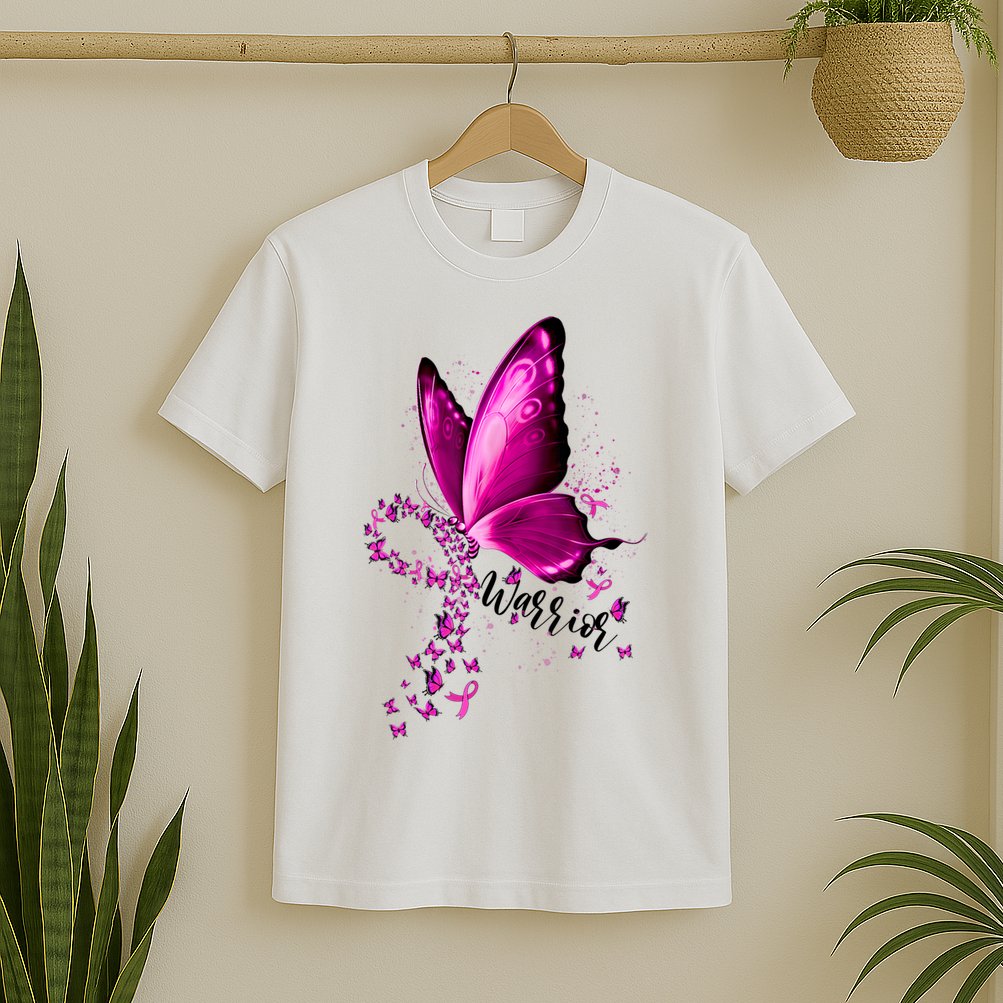 Warrior Breast Cancer Awareness Pink Ribbons Butterfly T-Shirt