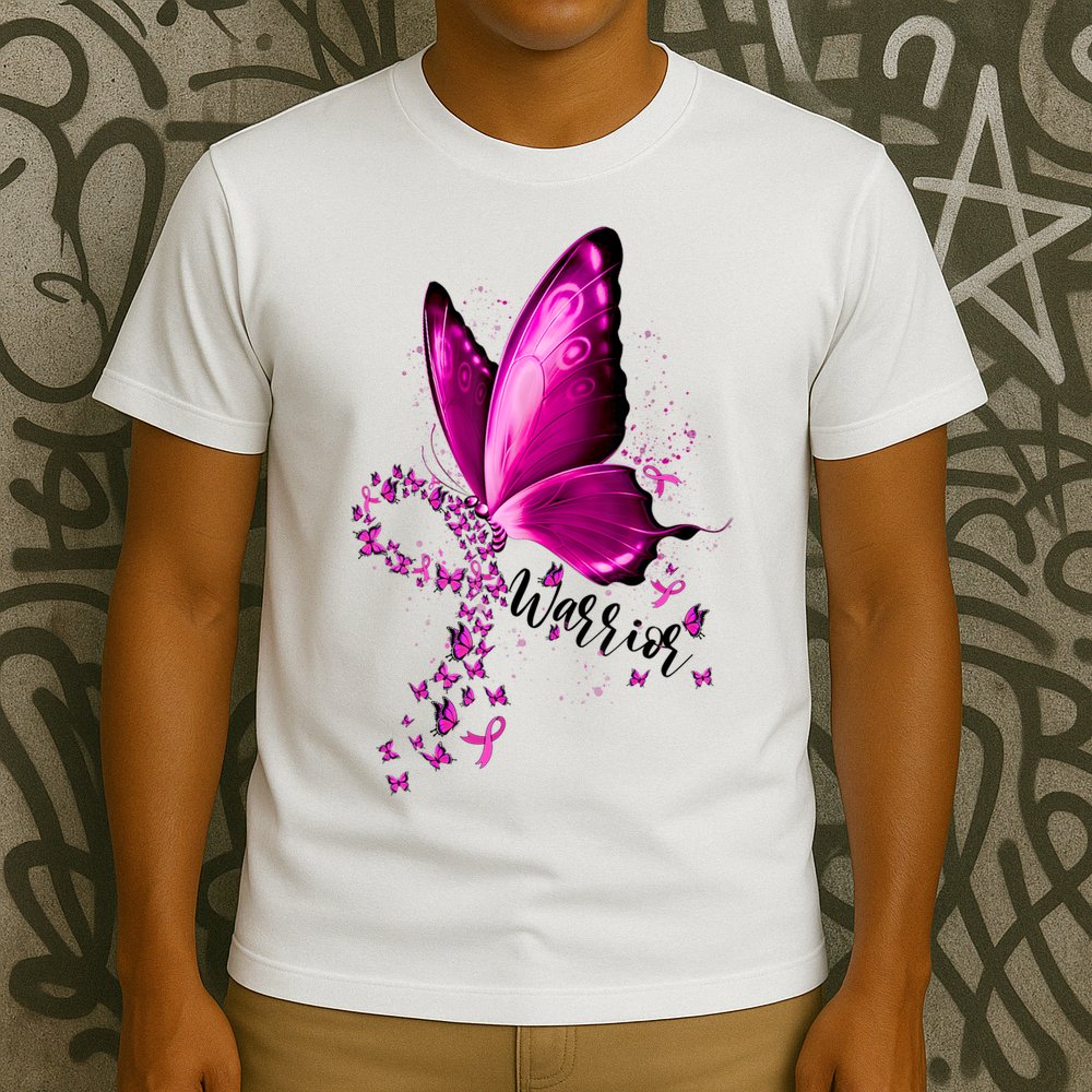 Warrior Breast Cancer Awareness Pink Ribbons Butterfly T-Shirt