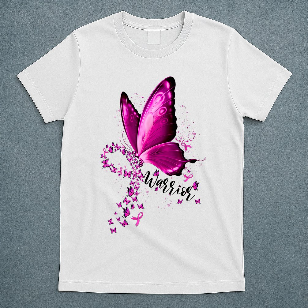 Warrior Breast Cancer Awareness Pink Ribbons Butterfly T-Shirt
